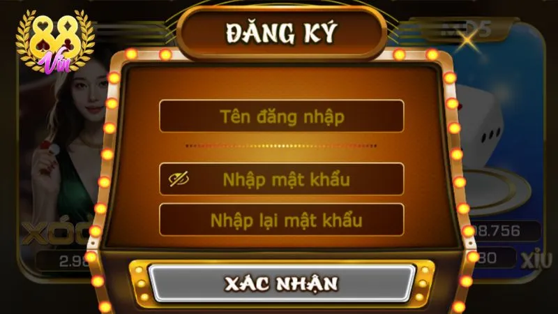 Bạn chỉ cần điền các thông tin đăng ký như hình là sẽ sở hữu ví chơi game tại 88vin