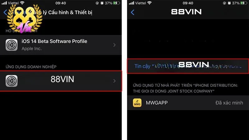 Ai dùng iOS phải làm theo thao tác tin cập nhà phát triển 88vin sau khi thực hiện tải app